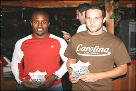 Jules Laraque of the Heat and Colin Devlin were on hand to accept their Lower Division Leading Score"Golden Boot" trophies.   It was a three way tie with Laraque, Devlin, and Daniel Mallet of Dartmouth United.